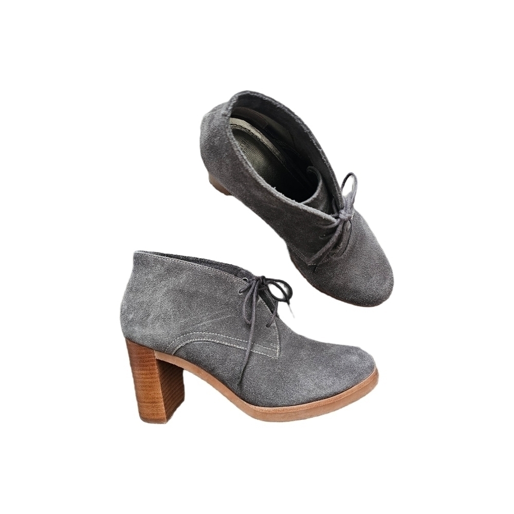 Suede boho ankle boots grey lace up block heel size 8.5